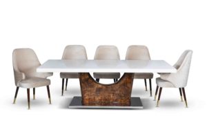 AKD Cross Base Marble Dining Table