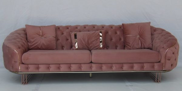 3 Seater Pink and Grey Color Fabric Sofa