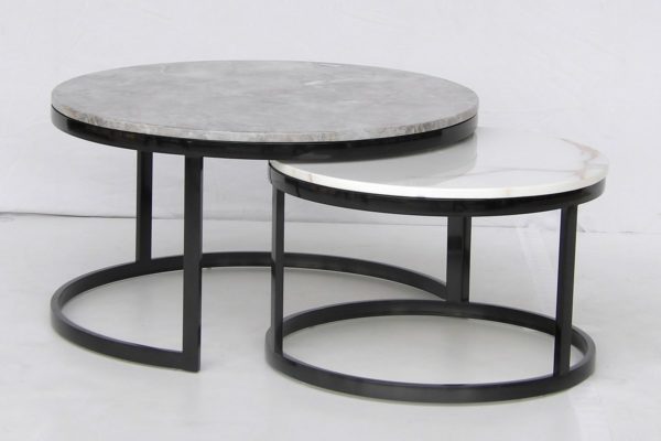 Set Of 2 Round Marble Top Centre Side Table