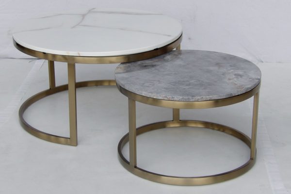 Set Of 2 Round Marble Top Centre Side Table