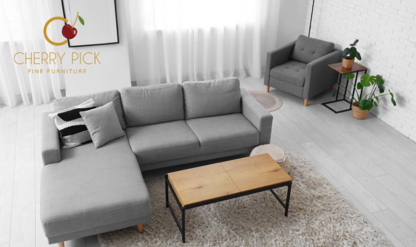 performance fabric sofa close-up showing tight weave and durable upholstery texture