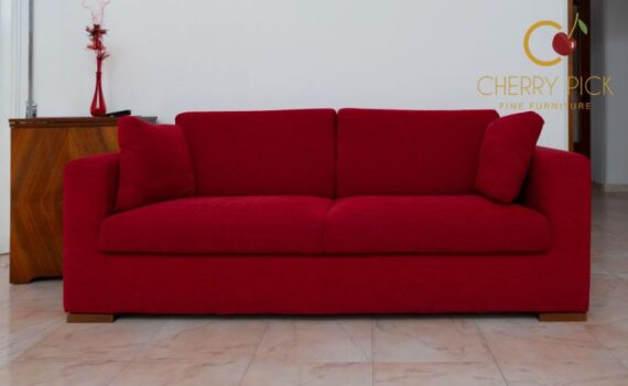 performance fabric sofa in a bright family living room with kids-friendly styling