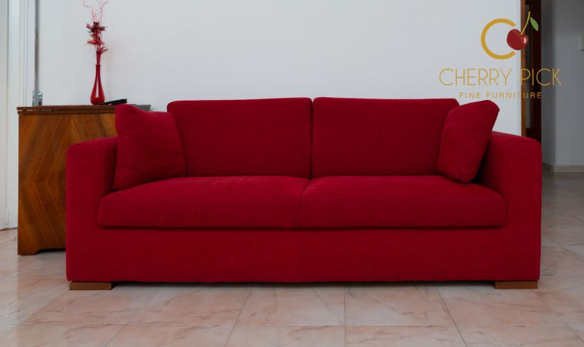 performance fabric sofa in a bright family living room with kids-friendly styling