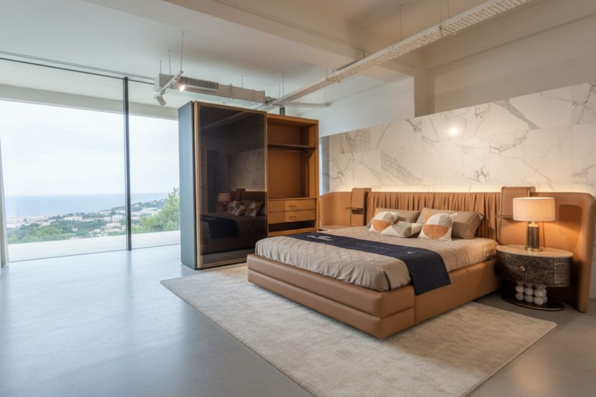 Brown C Upholstered Bed with Hydraulic Storage