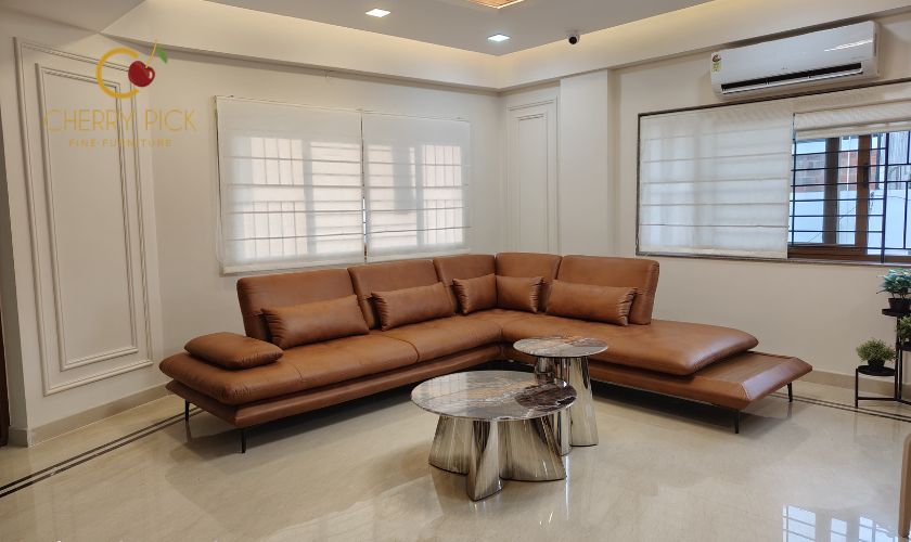 Modular sofa customisation options in Bangalore chaise and L-shape configuration for open plan living room