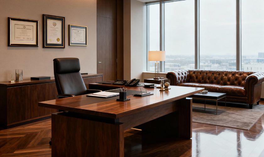 Corporate furniture suppliers in Bangalore — premium executive office desk and chair setup at Cherry Pick India