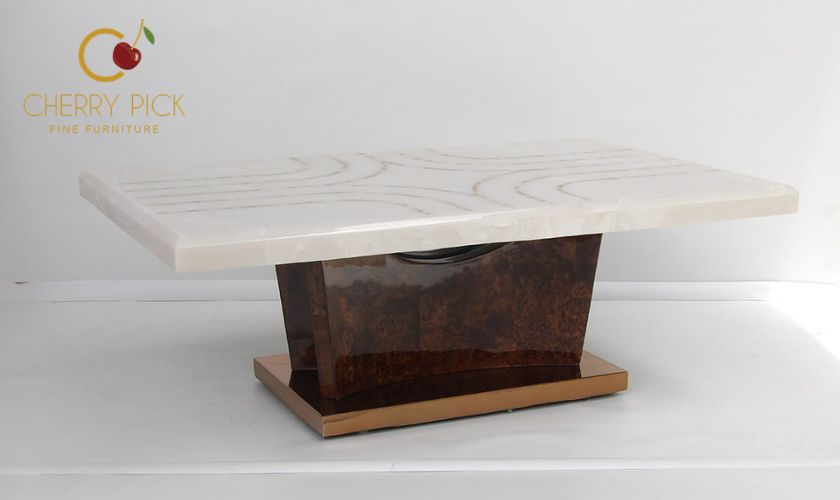 Centre table Bangalore — onyx marble centre table with metal base in luxury Bangalore living room