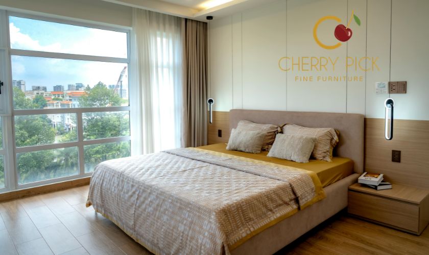 King size bed Bangalore — premium fabric upholstered king bed in Bangalore master bedroom setting