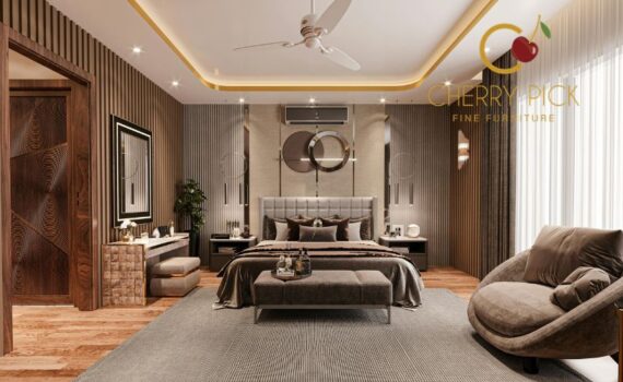 Luxury bed Bangalore — Boston upholstered king size bed with hydraulic storage at Cherry Pick India