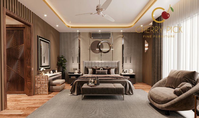 Luxury bed Bangalore — Boston upholstered king size bed with hydraulic storage at Cherry Pick India