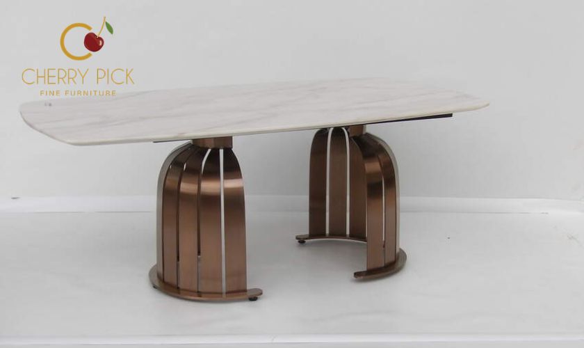 Marble centre table Bangalore — white Carrara marble top with stainless steel base for luxury living room
