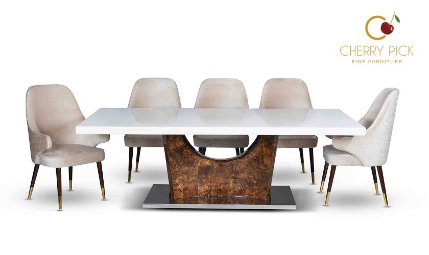 Dining room size guide Bangalore — 8 seater dining table placed correctly in Bangalore 3BHK dining area with chair clearance measurement