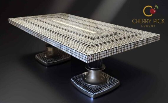 Imported furniture Bangalore — European leather sofa and marble dining table display at Cherry Pick India Koramangala
