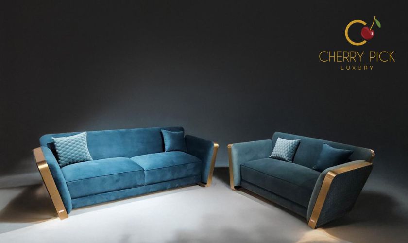 Imported furniture Bangalore — Italian imported leather sofa set with gold metal legs and onyx centre table