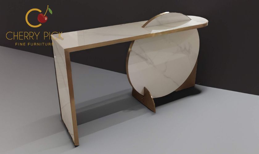 Console table styling Bangalore — slim Charm console used as room divider between living and dining area in Bangalore 3BHK