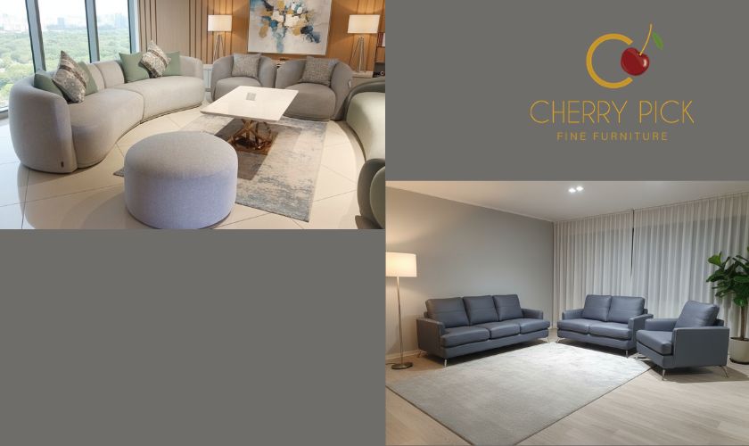 Leather sofa vs fabric sofa Bangalore — side by side comparison of Italian leather sofa and performance fabric sofa at Cherry Pick India