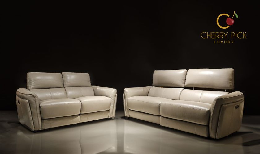 Luxury furniture for villa Bangalore — grand living room with Italian leather sectional sofa and marble centre table in Koramangala villa