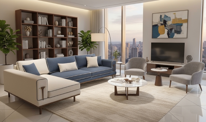 Commercial sofa frame detail showing hardwood construction used in hospitality furniture