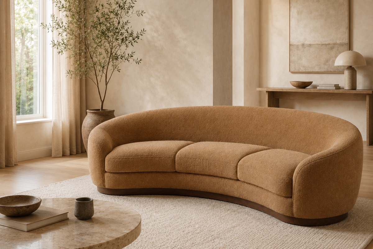 Design reference sheet listing full sofa specifications including frame, foam and upholstery