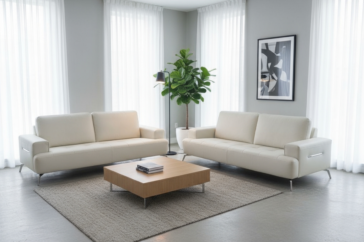 Individual pieces forming flexible seating in a modular sofa arrangement