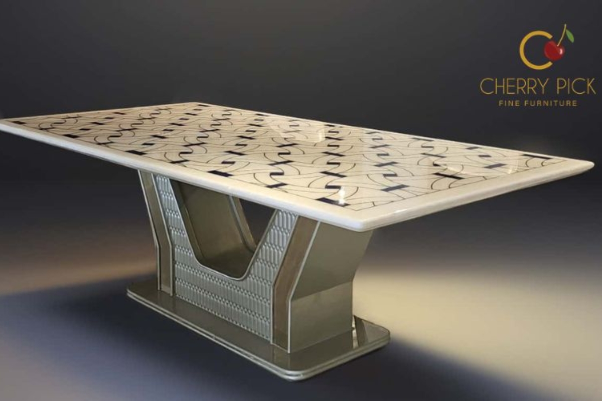 Industrial dining setting with distressed wood top on a raw steel frame